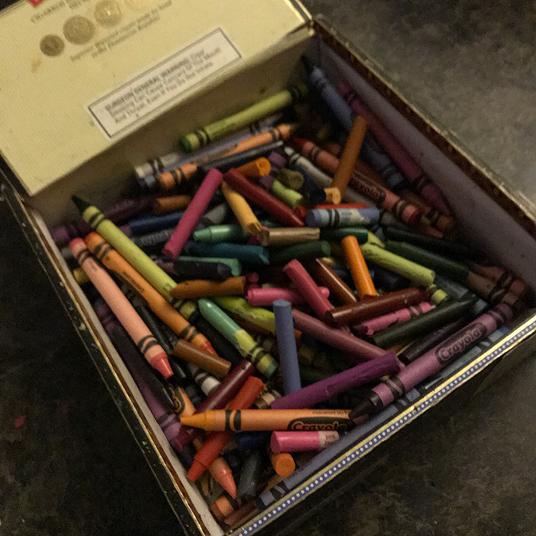 Crayons in Cigar Box