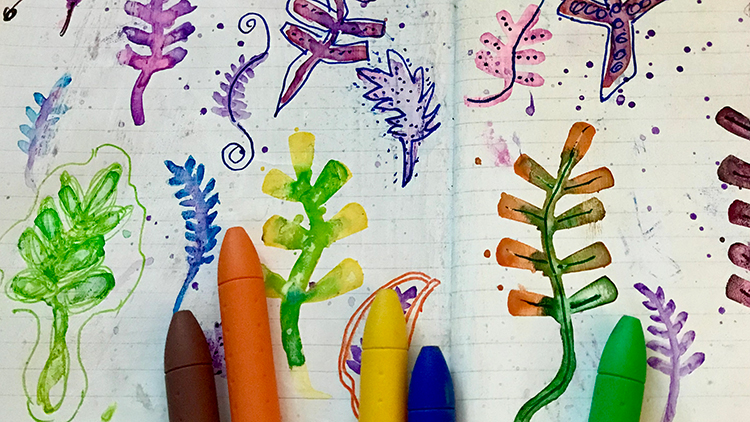 Doodle and Watercolor Branches with Crayons