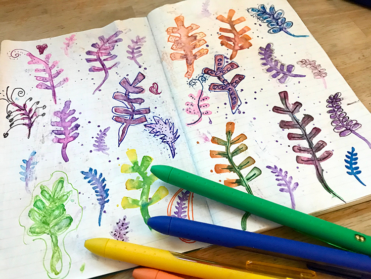 Watercolor Crayons on Branches practice sheet